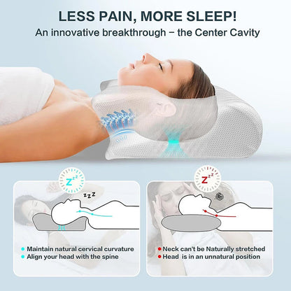 Soulagez les douleurs cervicales et améliorez votre sommeil avec cet oreiller ergonomique en mousse à mémoire de forme, idéal pour un confort optimal.